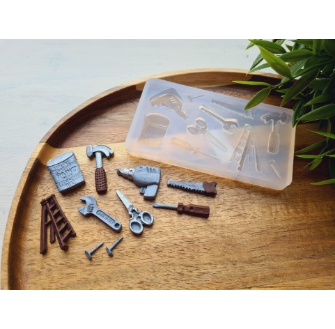 Silicone mold, Tools, style 2, 10 elements, ~ 0.5-3.4 cm, H:0.2-0.6 cm