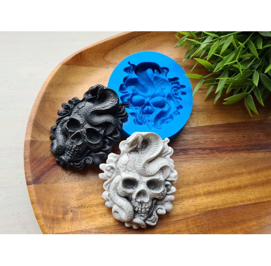Silicone mold, Skull, style 2, with a snake, ~ 7.3*8.8 cm, H:1.5 cm