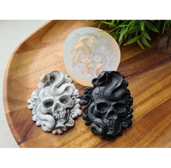 Silicone mold, Skull, style 2, with a snake, ~ 7.3*8.8 cm, H:1.5 cm