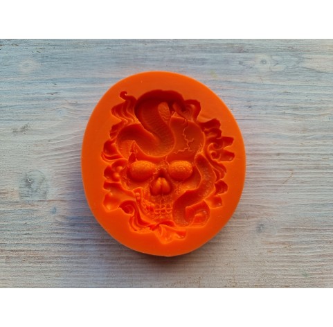 Silicone mold, Skull, style 2, with a snake, ~ 7.3*8.8 cm, H:1.5 cm