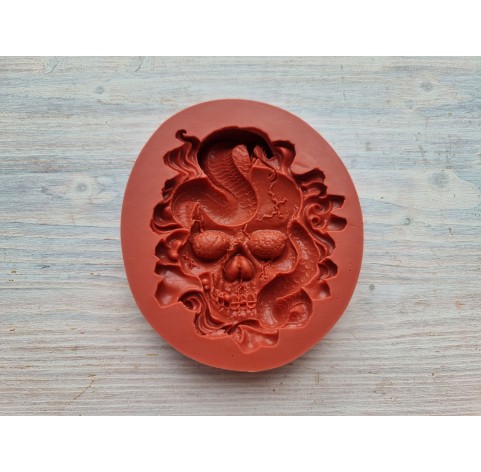 Silicone mold, Skull, style 2, with a snake, ~ 7.3*8.8 cm, H:1.5 cm