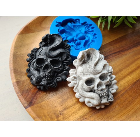 Silicone mold, Skull, style 2, with a snake, ~ 7.3*8.8 cm, H:1.5 cm