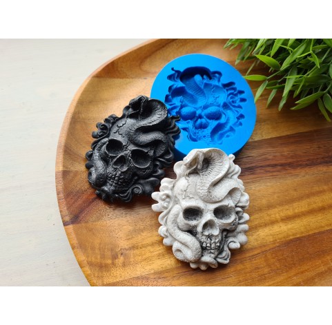 Silicone mold, Skull, style 2, with a snake, ~ 7.3*8.8 cm, H:1.5 cm