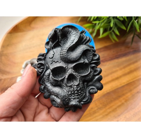 Silicone mold, Skull, style 2, with a snake, ~ 7.3*8.8 cm, H:1.5 cm
