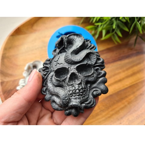 Silicone mold, Skull, style 2, with a snake, ~ 7.3*8.8 cm, H:1.5 cm