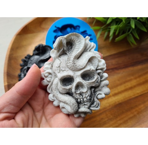 Silicone mold, Skull, style 2, with a snake, ~ 7.3*8.8 cm, H:1.5 cm