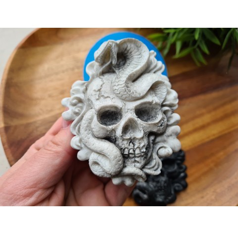 Silicone mold, Skull, style 2, with a snake, ~ 7.3*8.8 cm, H:1.5 cm