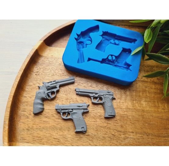 Silicone mold, Pistols, 3 elements, ~ 2.6-4.2 cm, H:0.5 cm