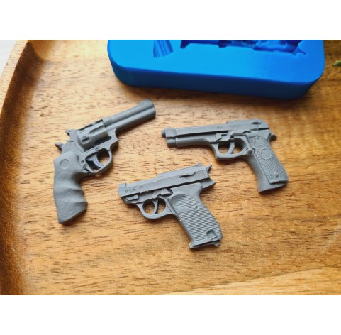 Silicone mold, Pistols, 3 elements, ~ 2.6-4.2 cm, H:0.5 cm