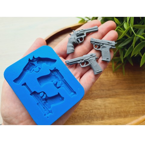 Silicone mold, Pistols, 3 elements, ~ 2.6-4.2 cm, H:0.5 cm
