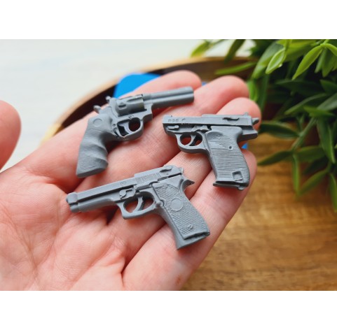 Silicone mold, Pistols, 3 elements, ~ 2.6-4.2 cm, H:0.5 cm