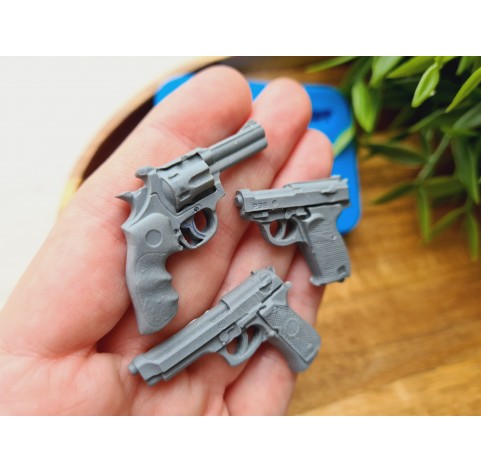 Silicone mold, Pistols, 3 elements, ~ 2.6-4.2 cm, H:0.5 cm