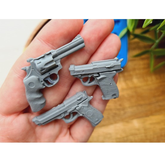 Silicone mold, Pistols, 3 elements, ~ 2.6-4.2 cm, H:0.5 cm