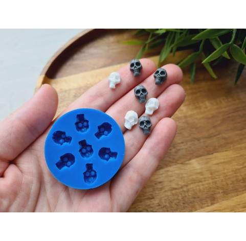 Silicone mold, Skull, style 6, small, 7 elements, ~ 0.7*1.1 cm, H:0.5 cm