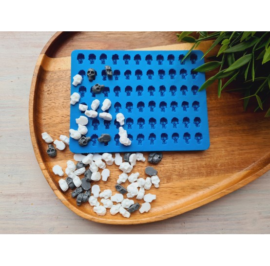 Silicone mold, Skull, style 6, small, 66 elements, ~ 0.7*1.1 cm, H:0.5 cm