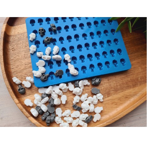 Silicone mold, Skull, style 6, small, 66 elements, ~ 0.7*1.1 cm, H:0.5 cm