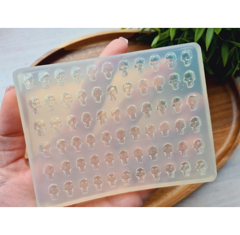 Silicone mold, Skull, style 6, small, 66 elements, ~ 0.7*1.1 cm, H:0.5 cm