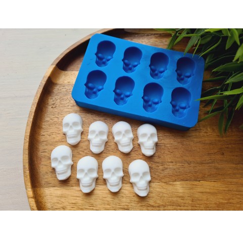 Silicone mold, Skull, style 7, 8 elements, ~ 1.5*2.6 cm, H:0.8 cm