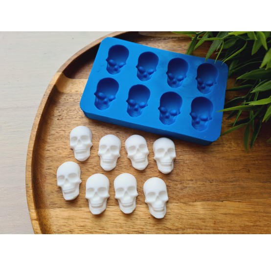 Silicone mold, Skull, style 7, 8 elements, ~ 1.5*2.6 cm, H:0.8 cm