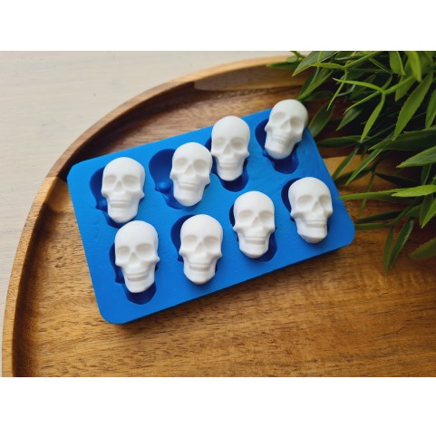 Silicone mold, Skull, style 7, 8 elements, ~ 1.5*2.6 cm, H:0.8 cm