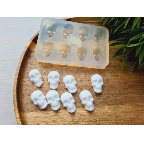 Silicone mold, Skull, style 7, 8 elements, ~ 1.5*2.6 cm, H:0.8 cm