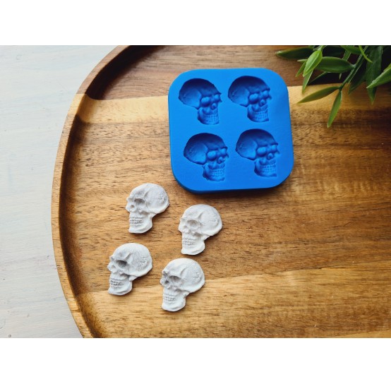 Silicone mold, Skull, style 9, 4 elements, ~ 2.1*2.4 cm, H:0.6 cm