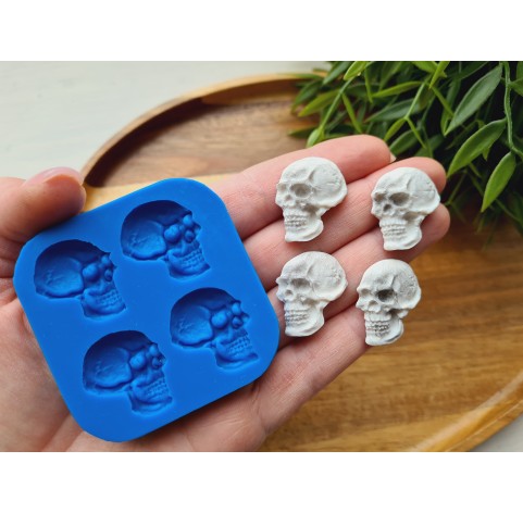 Silicone mold, Skull, style 9, 4 elements, ~ 2.1*2.4 cm, H:0.6 cm