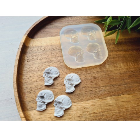 Silicone mold, Skull, style 9, 4 elements, ~ 2.1*2.4 cm, H:0.6 cm