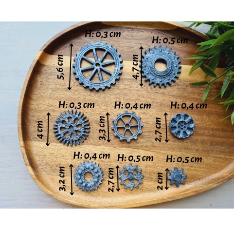 Silicone mold, Gear, 8 elements,  ~ 2*5.6 cm, H:0.3-0.5 cm