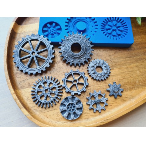 Silicone mold, Gear, 8 elements,  ~ 2*5.6 cm, H:0.3-0.5 cm