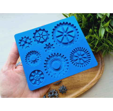 Silicone mold, Gear, 8 elements,  ~ 2*5.6 cm, H:0.3-0.5 cm