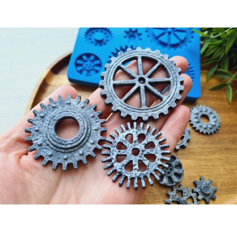 Silicone mold, Gear, 8 elements,  ~ 2*5.6 cm, H:0.3-0.5 cm