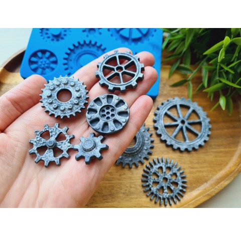 Silicone mold, Gear, 8 elements,  ~ 2*5.6 cm, H:0.3-0.5 cm