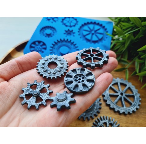 Silicone mold, Gear, 8 elements,  ~ 2*5.6 cm, H:0.3-0.5 cm