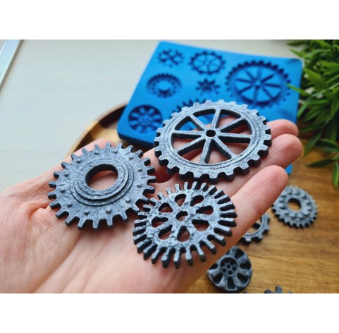 Silicone mold, Gear, 8 elements,  ~ 2*5.6 cm, H:0.3-0.5 cm