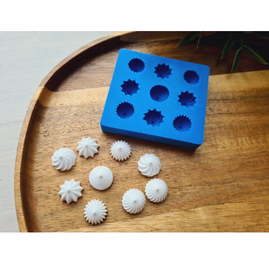 Silicone mold, Meringue, style 33, set, 9 elements, ~ Ø 1.5 cm, H:0.9 cm