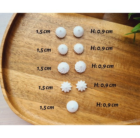 Silicone mold, Meringue, style 33, set, 9 elements, ~ Ø 1.5 cm, H:0.9 cm