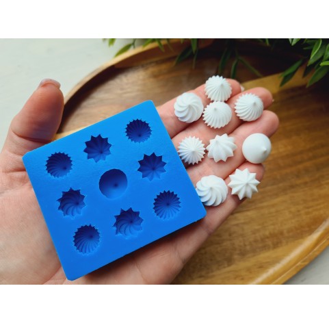 Silicone mold, Meringue, style 33, set, 9 elements, ~ Ø 1.5 cm, H:0.9 cm