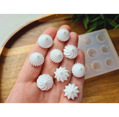 Silicone mold, Meringue, style 33, set, 9 elements, ~ Ø 1.5 cm, H:0.9 cm