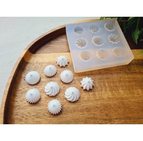 Silicone mold, Meringue, style 33, set, 9 elements, ~ Ø 1.5 cm, H:0.9 cm