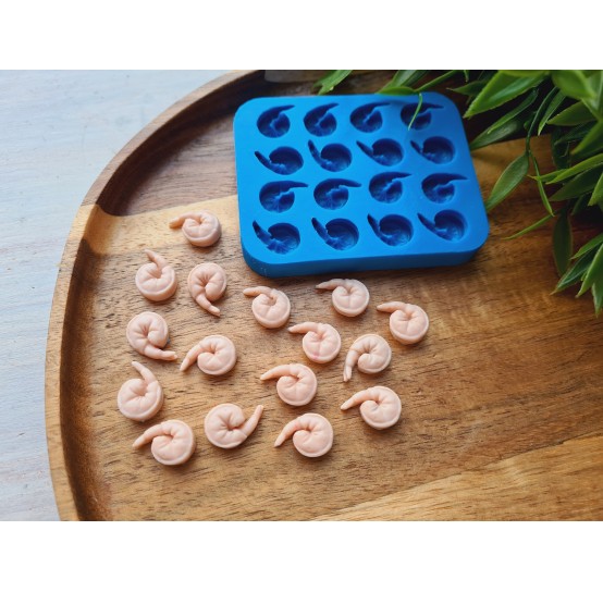Silicone mold, Shrimp, 1:6 scale, style 1, 16 elements, ~ 1.1*1.6 cm, H:0.5 cm