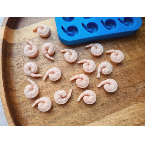 Silicone mold, Shrimp, 1:6 scale, style 1, 16 elements, ~ 1.1*1.6 cm, H:0.5 cm