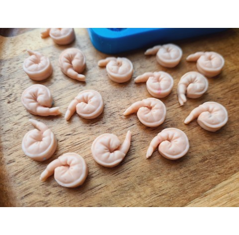 Silicone mold, Shrimp, 1:6 scale, style 1, 16 elements, ~ 1.1*1.6 cm, H:0.5 cm