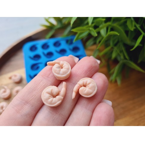 Silicone mold, Shrimp, 1:6 scale, style 1, 16 elements, ~ 1.1*1.6 cm, H:0.5 cm