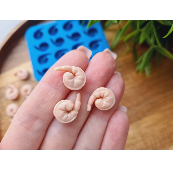 Silicone mold, Shrimp, 1:6 scale, style 1, 16 elements, ~ 1.1*1.6 cm, H:0.5 cm