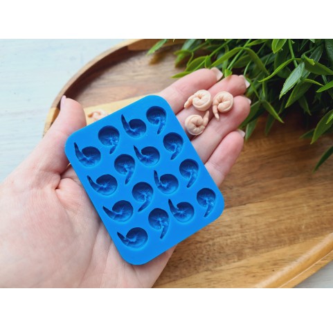 Silicone mold, Shrimp, 1:6 scale, style 1, 16 elements, ~ 1.1*1.6 cm, H:0.5 cm