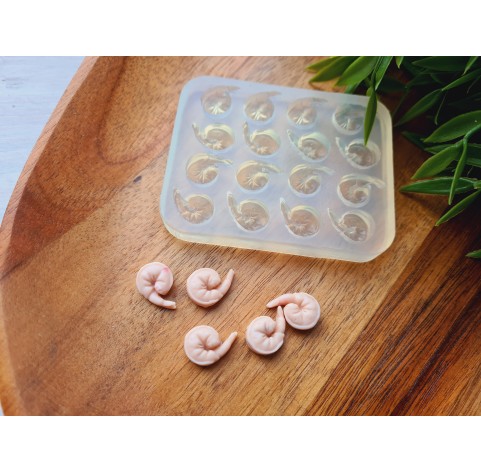 Silicone mold, Shrimp, 1:6 scale, style 1, 16 elements, ~ 1.1*1.6 cm, H:0.5 cm