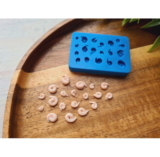 Silicone mold, Shrimp, 1:12 scale, style 2, 24 elements, ~ 0.7-1.8 cm, H:0.3 cm