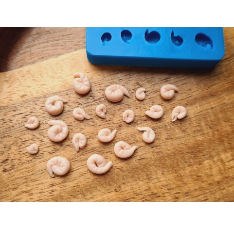 Silicone mold, Shrimp, 1:12 scale, style 2, 24 elements, ~ 0.7-1.8 cm, H:0.3 cm