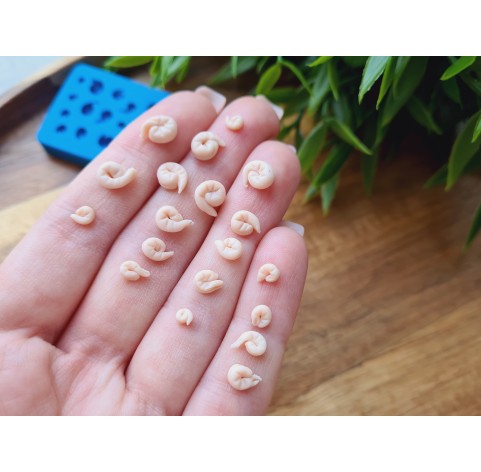 Silicone mold, Shrimp, 1:12 scale, style 2, 24 elements, ~ 0.7-1.8 cm, H:0.3 cm